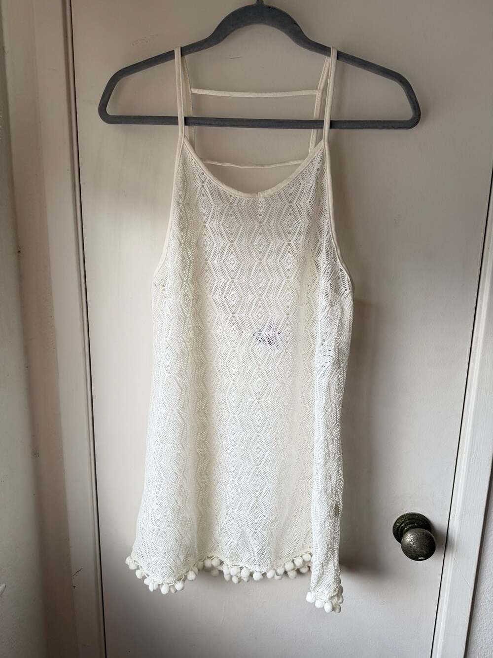 Lucy Love White Crochet Pom Pom Beach Cover Up Dress